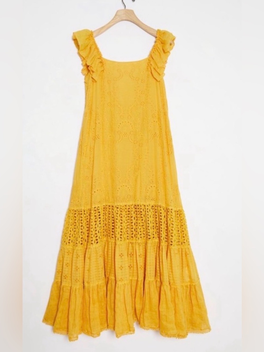Anthropologie Payal Jain Boho Eyelet Lace Tiered Ruffled Strap Maxi NWT‎ Sz 10